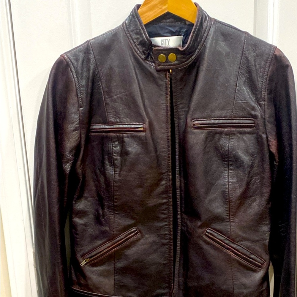 DKNY black cherry Leather coat